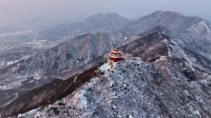 石家庄西山森林公园紫光阁雪后日出航拍