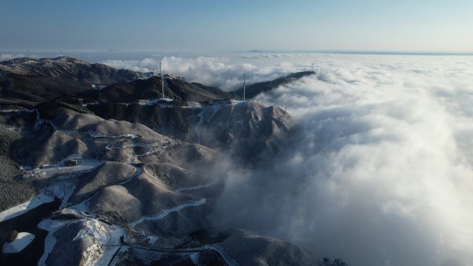 桂林全州天湖雪景平流雾