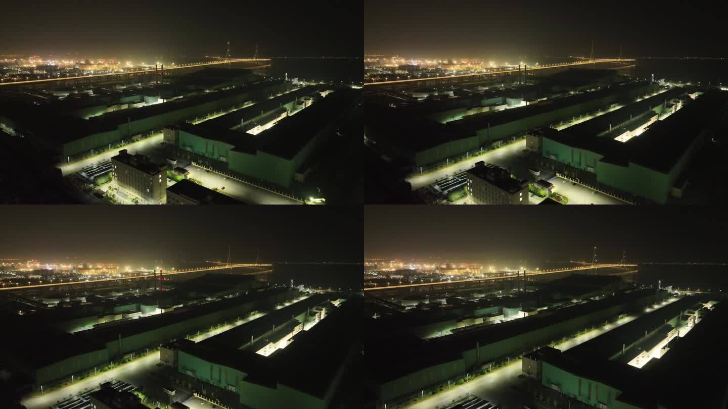 夜晚工厂航拍厂房夜景