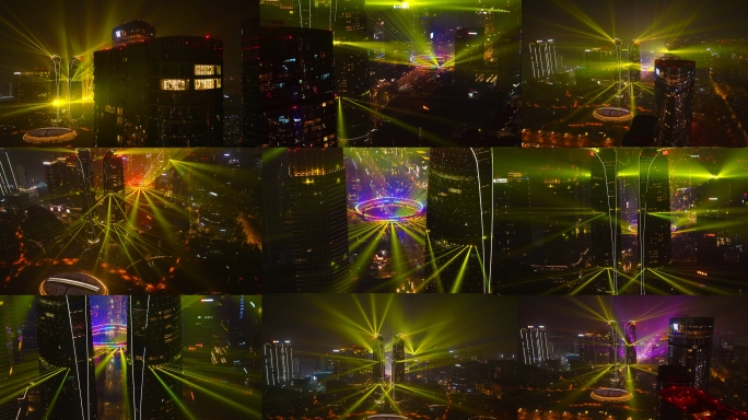 成都金融城灯光秀夜景交子之环双塔火力全开