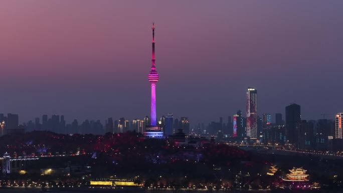 武汉龟山电视塔夜景航拍