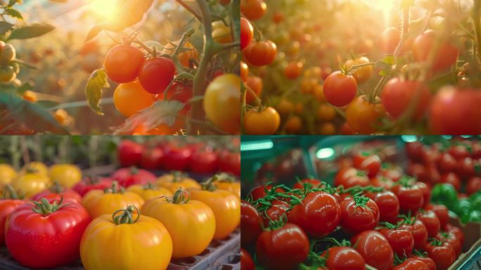 新鲜唯美的西红柿大棚种植超市售卖