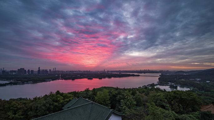 鼋头渚朝霞火烧云航拍延时