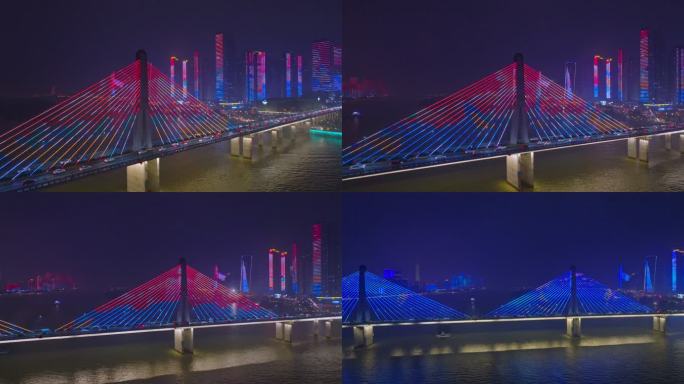 长沙湘江银盆岭大桥元宵节夜景航拍