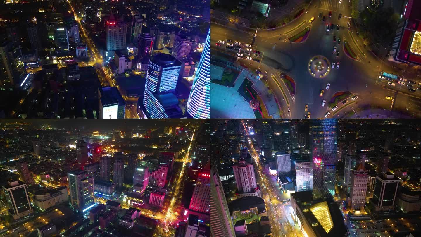 南京市鼓楼区车流夜景航拍延时素材