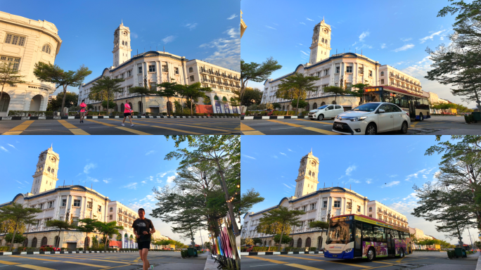 延时马来西亚槟城乔治市清晨街景4k
