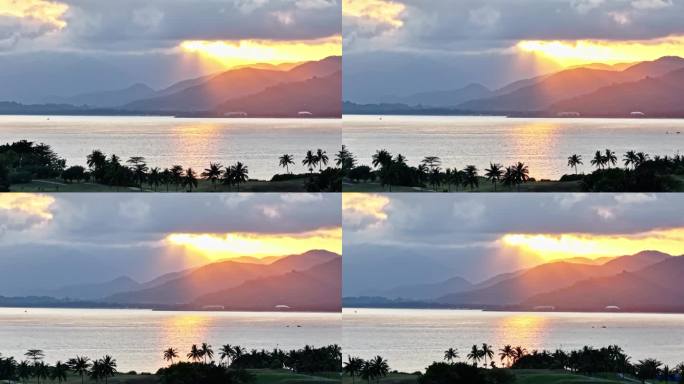 海南万宁石梅湾黄昏日落风景