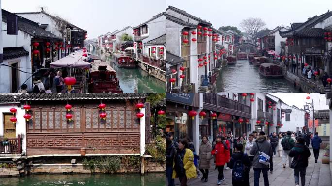 江南水乡苏州古街山塘街小桥流水4K