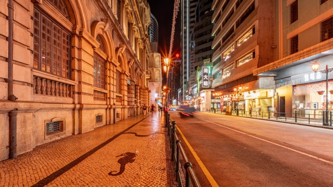 澳门街道夜景城市街景延时