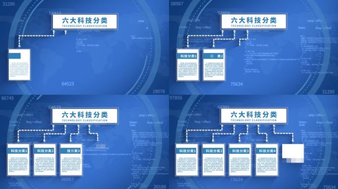 无插件-6大科技文字分类架构AE模板