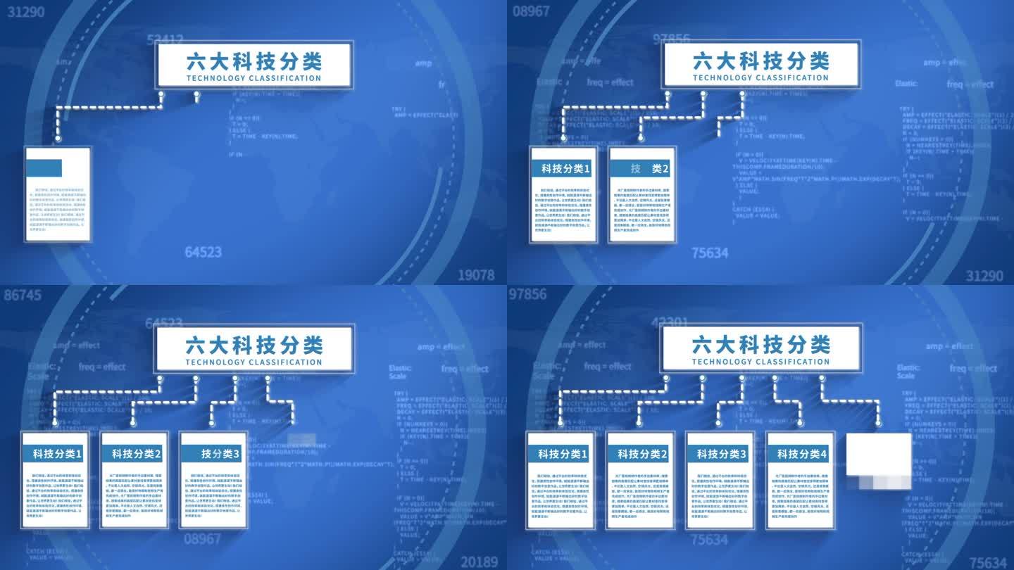 无插件-6大科技文字分类架构AE模板