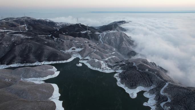 桂林全州天湖雪景平流雾