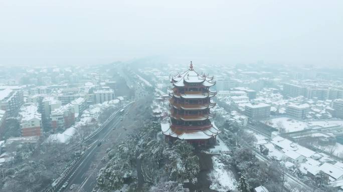 武汉黄鹤楼公园雪景风光