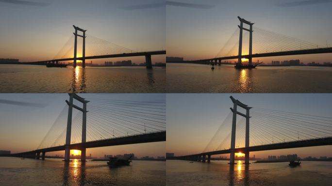 晋江 大桥 低角度 航拍 日落