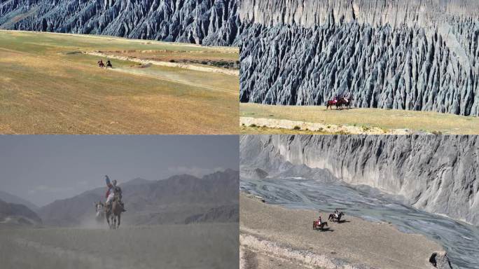 4k新疆风光大峡谷骑马