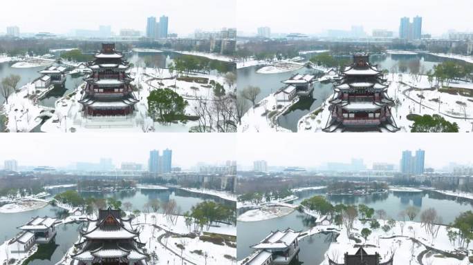 武汉地标紫阳公园雪景风光