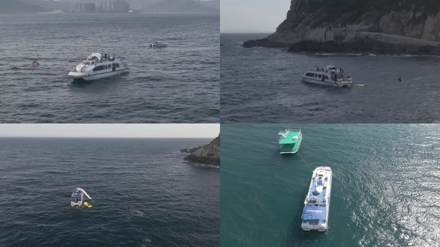 【4K】游艇和摩托艇在海洋上玩乐冲浪航拍