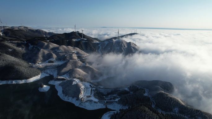 桂林全州天湖雪景平流雾