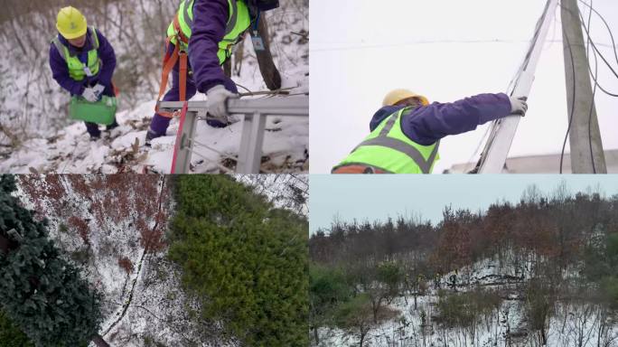 中国移动工作人员在雪地户外作业素材