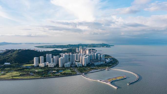 珠海高新区前环格力海岸顺光航拍延时