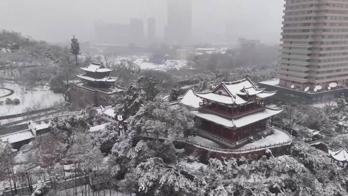 原创4K大雪纷飞的晴川阁