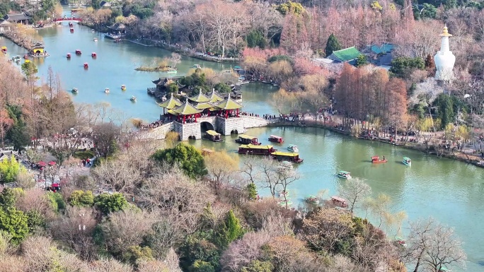 航拍瘦西湖风景区大明寺观音山园林寺庙