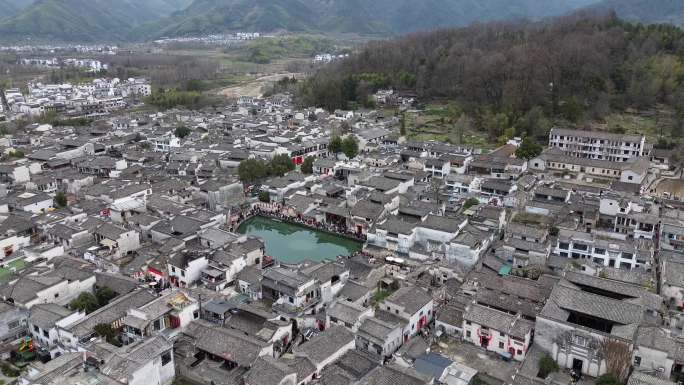 春节安徽黟县宏村月沼上空航拍