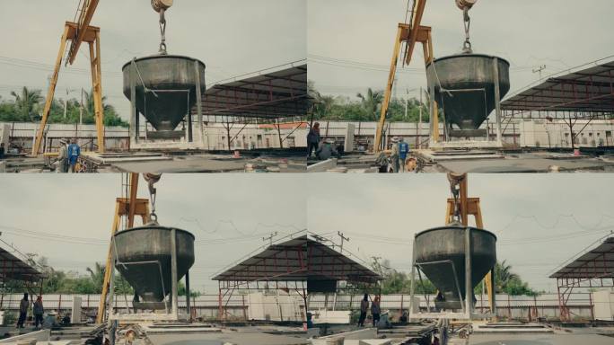 工程奇迹:城市施工现场用起重机浇筑水泥-基础设施的进步。