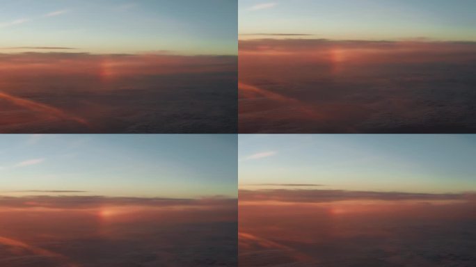 飞机窗外幻日与云海折射三个太阳