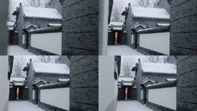 雪中传统建筑园林庭院巷子中国风