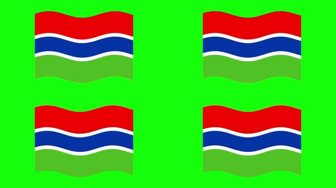 冈比亚国旗。无缝循环动画。挥舞着冈比亚国旗。简单矢量运动图形。4K高清视频。在色度键上隔离