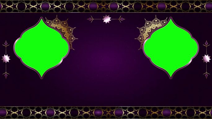 动画豪华紫色伊斯兰阿拉伯背景，穆斯林设计视频壁纸，金色曼陀罗装饰循环流畅，4K色度绿屏循环动画