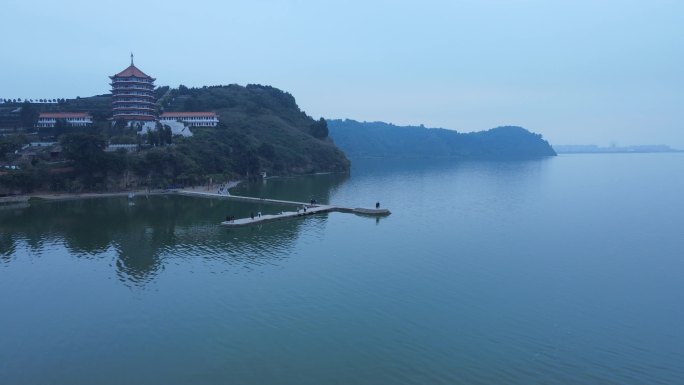 自然水面风景昆明海晏村航拍