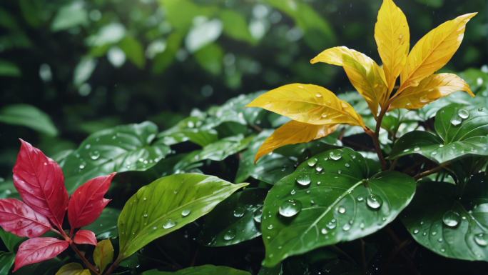 清晨雨景水滴低落