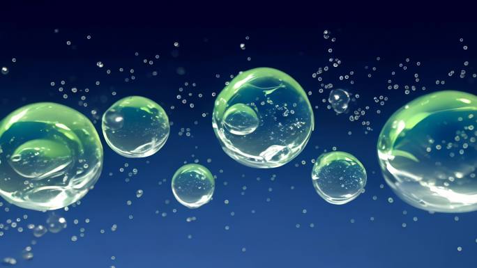 4K水珠泡泡特写，绿色半透明