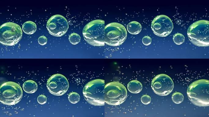 4K水珠泡泡特写，绿色半透明