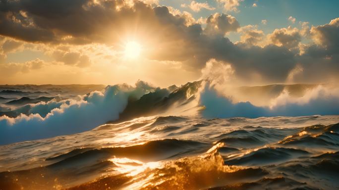 大海海浪波浪阳光逆光