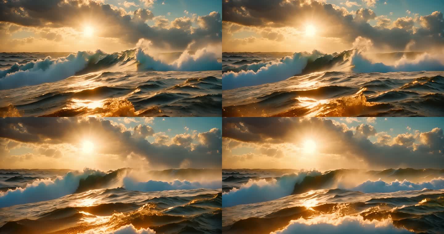大海海浪波浪阳光逆光
