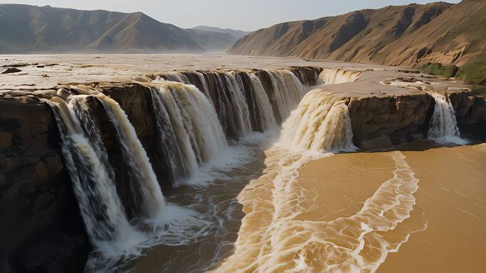 河流黄河河道河水瀑布流水氛围抽象场景