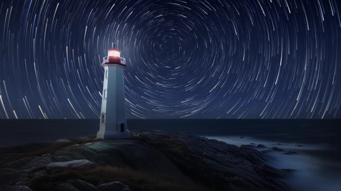 星空灯塔海边夜空