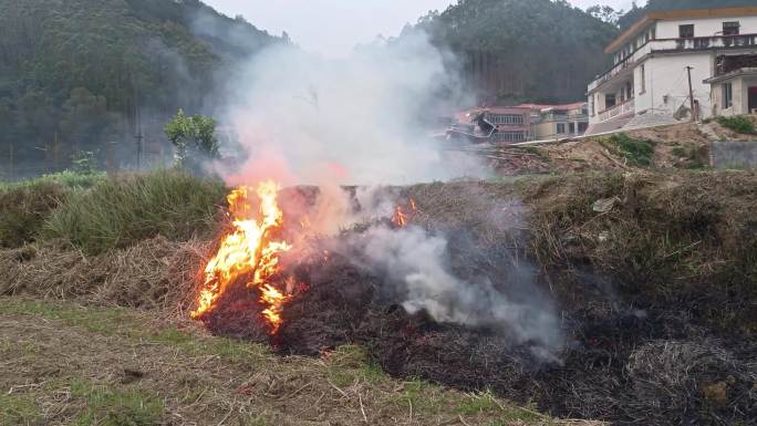 烟火春耕农民种地田间劳动田野烟火刀耕火种