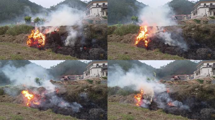 烟火春耕农民种地田间劳动田野烟火刀耕火种