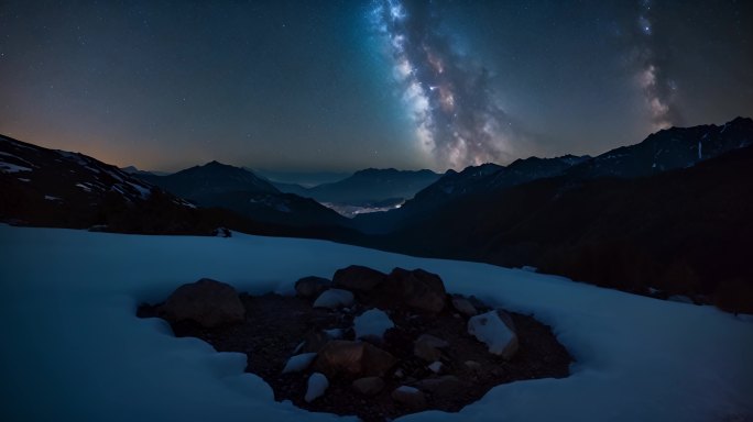 延时摄影银河与群山上的星空视频