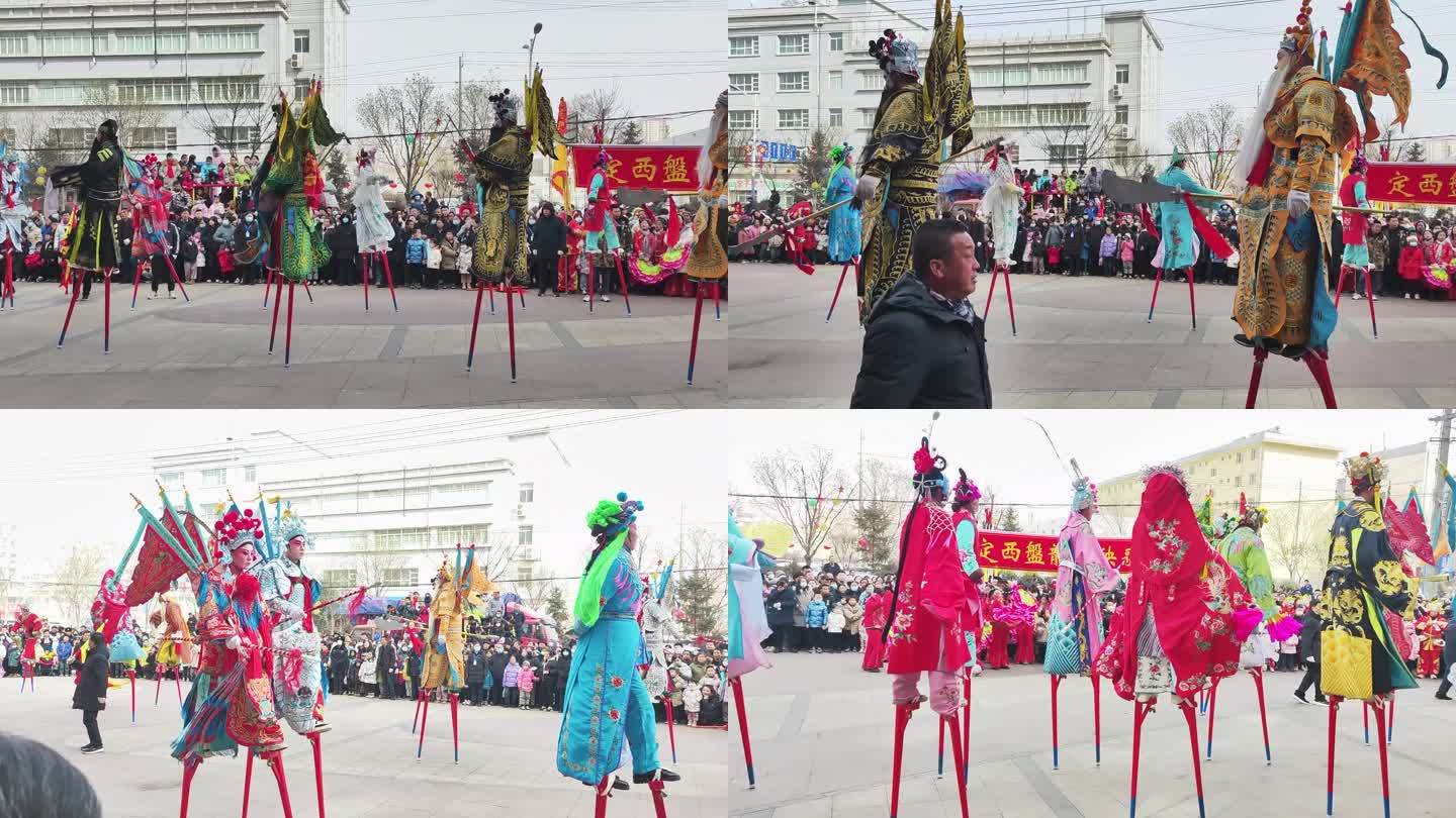 春节过年社火秧歌踩高跷精彩表演完整版