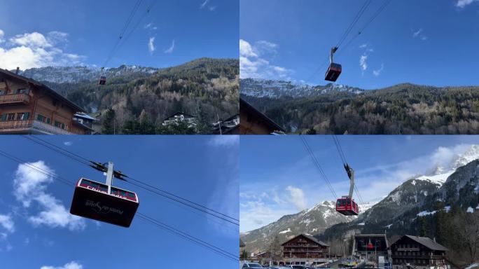 滑雪小镇缆车