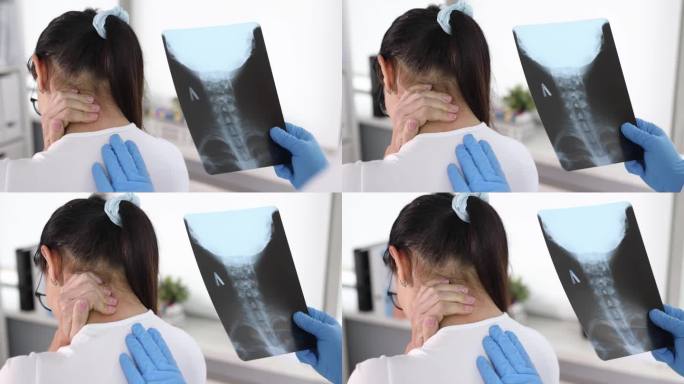 女病人在医生预约颈椎疼痛慢动作4k电影