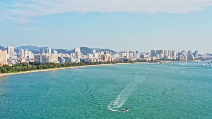 航拍海南三亚湾沿海风光