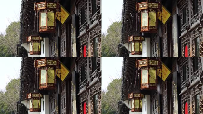 江南中式古典园林南京愚园庭院屋檐雨滴水滴