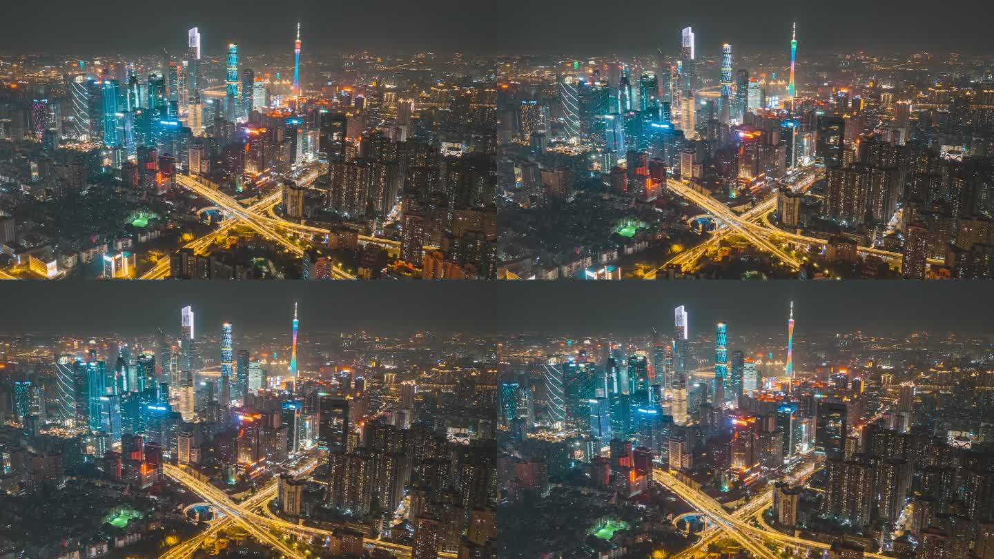 广州珠江新城城市航拍夜景延时摄影