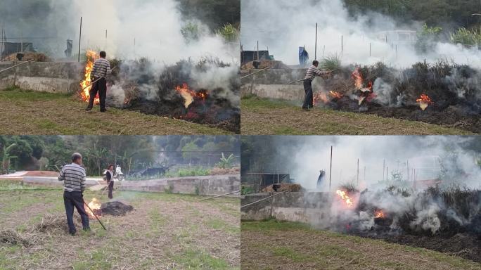 烟火春耕农民种地田间劳动田野烟火刀耕火种